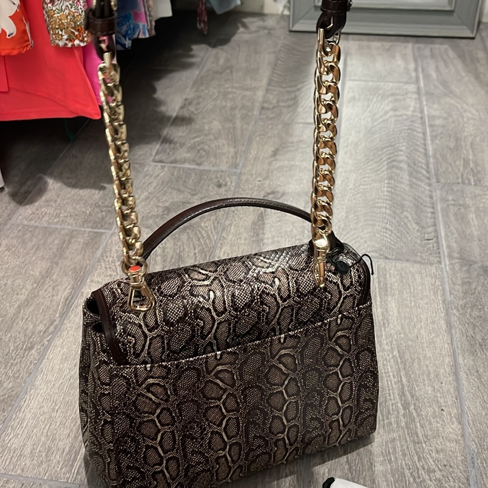 Top-Handle Snake-Print Satchel in Brown - Picture 10 of 11